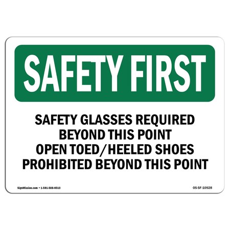 Signmission OSHA Sign, Glasses Required Beyond This Point, 14in X 10in Rigid Plastic, 14" W, 10" H, Landscape OS-SF-P-1014-L-10928